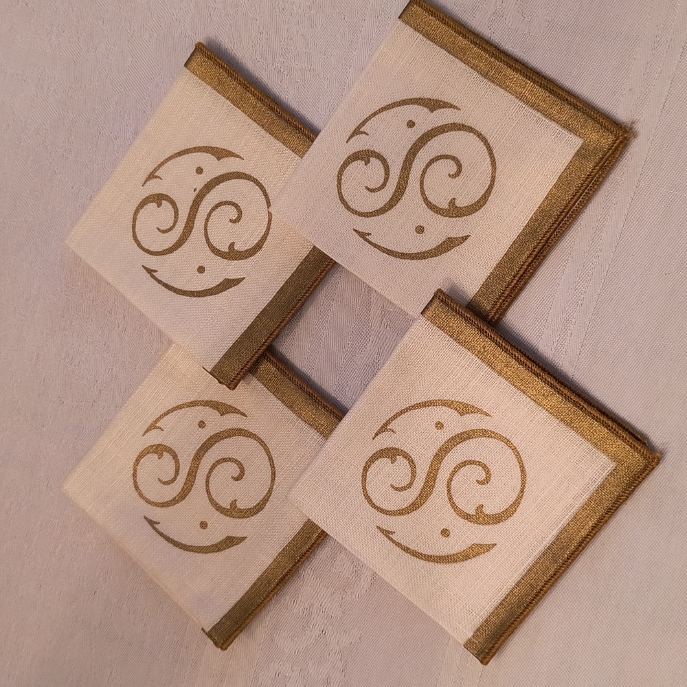 Gold and Ivory Linen Initial S Cocktail Napkins